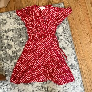 Monteau Red Dress with White Floral Pattern
